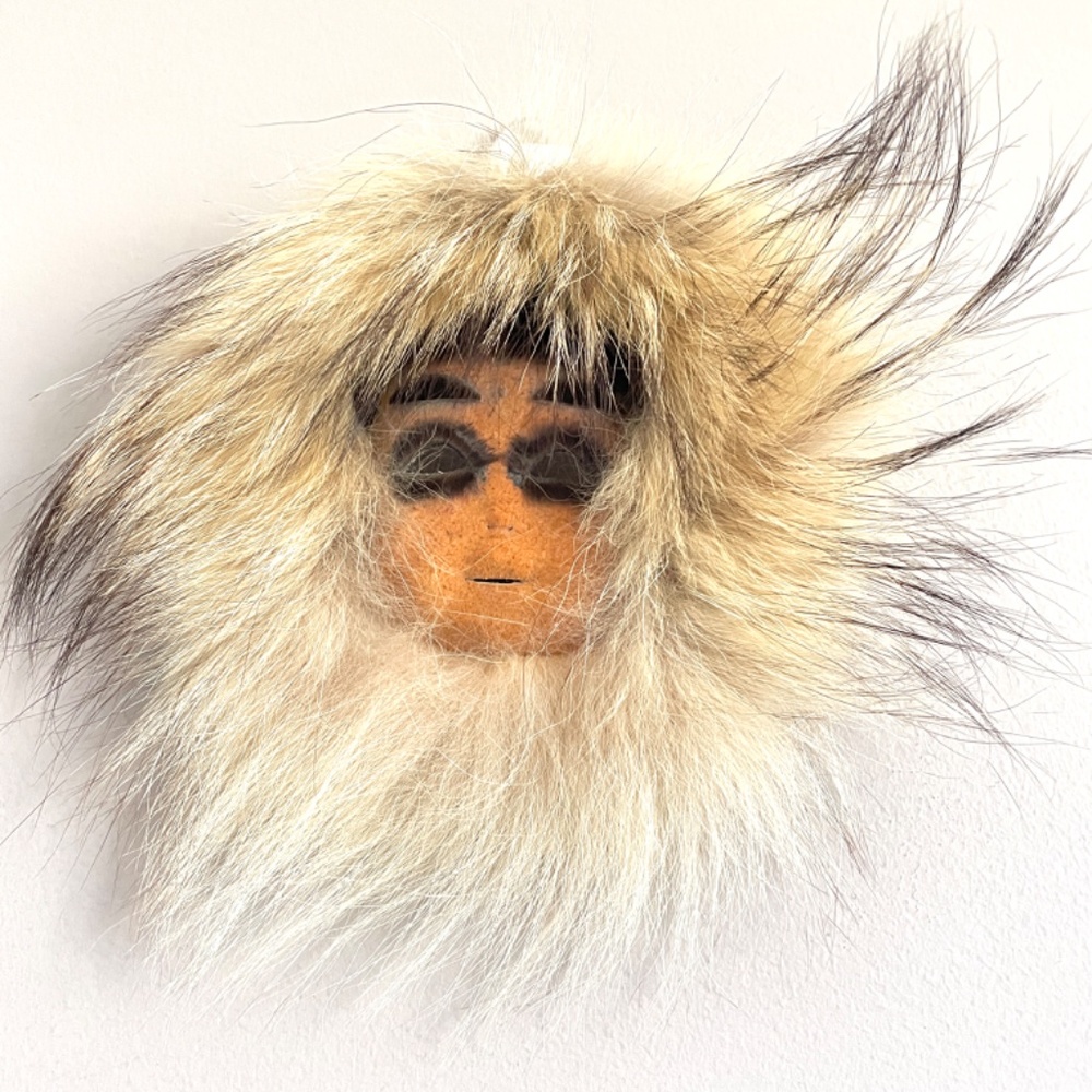 🛑 Vintage Handmade Native Inuit Eskimo Leather Fur Skin Mask Wall Hang